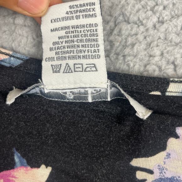 American Rag Women's Small Black Flower Rayon Spandex Long Sleeve Blouse - Picture 4 of 12